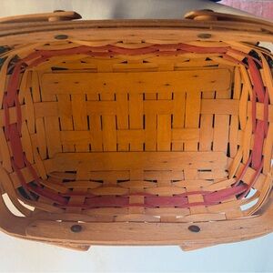 Longaberger Handwoven Oblong Basket with Natural and Red Accents 1996